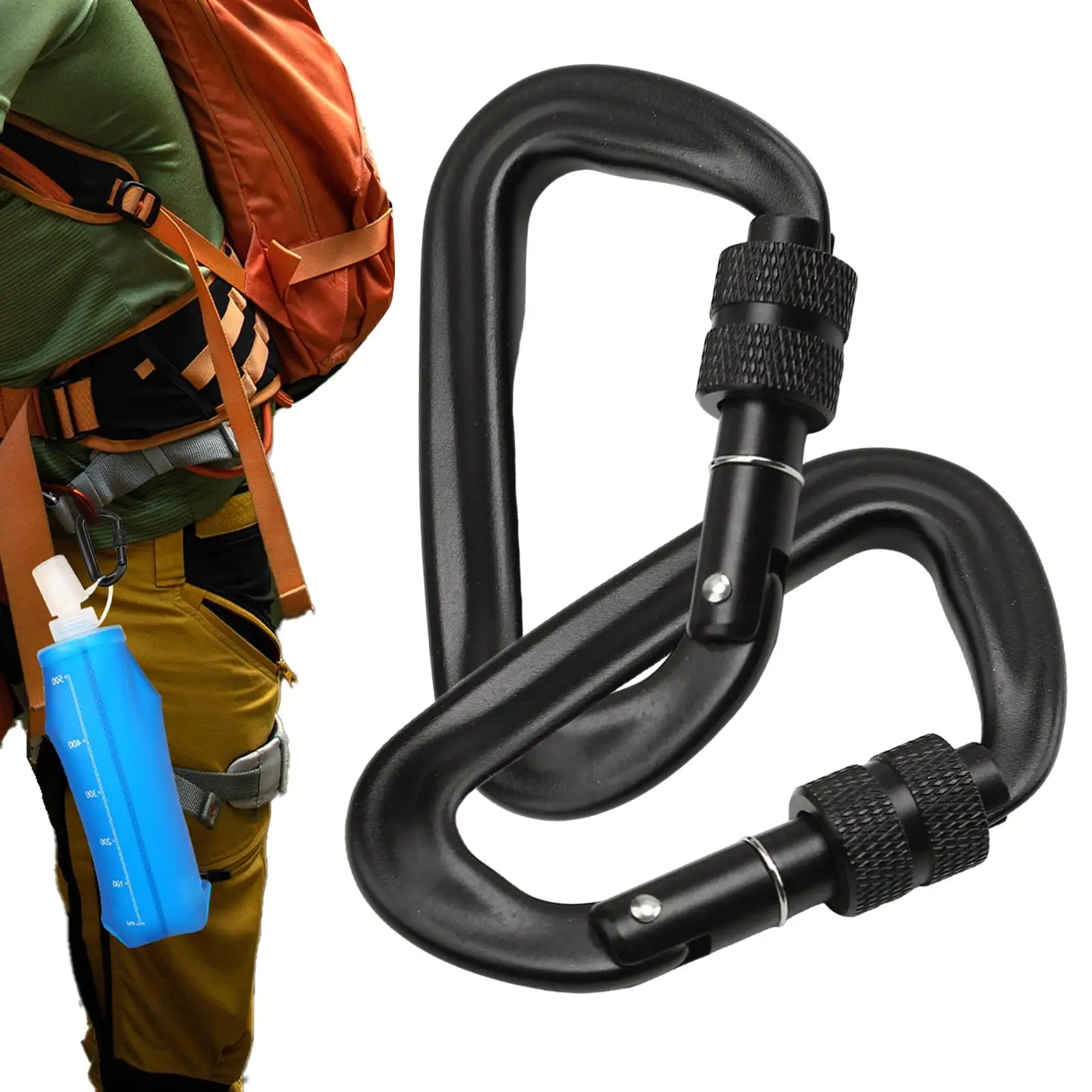 2pcs carabiner clips heavy duty aluminum alloy camping key chain clip hook  Aluminum Alloy D Ring Hiking Locking Carabiners