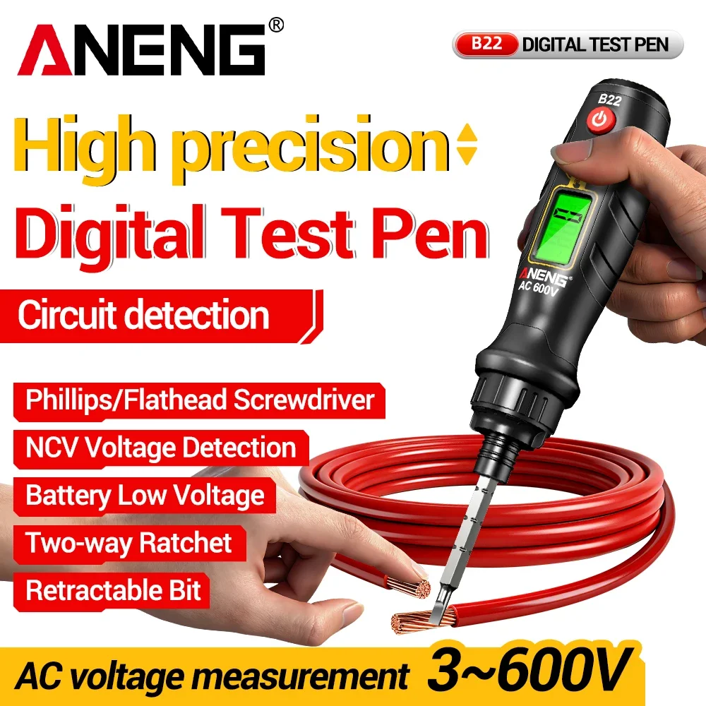 ANENG B22 Professional NCV Voltage Tester Pen Non Contact Voltage Detector Live Neutral Wire Finder LCD Display Electrician Tool