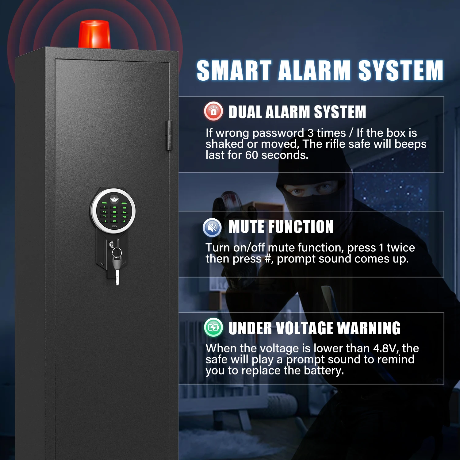 Kavey Digital Large Long Gun Safe, Quick Access Gun Cabinets with LED Light, Adjustable Gun Rack and Removable Shelf