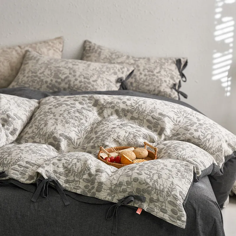 A-class High-end American Bedroom Double-layer Yarn Cotton Linen Texture Four Piece Set Pure Cotton Single Three Piece Set