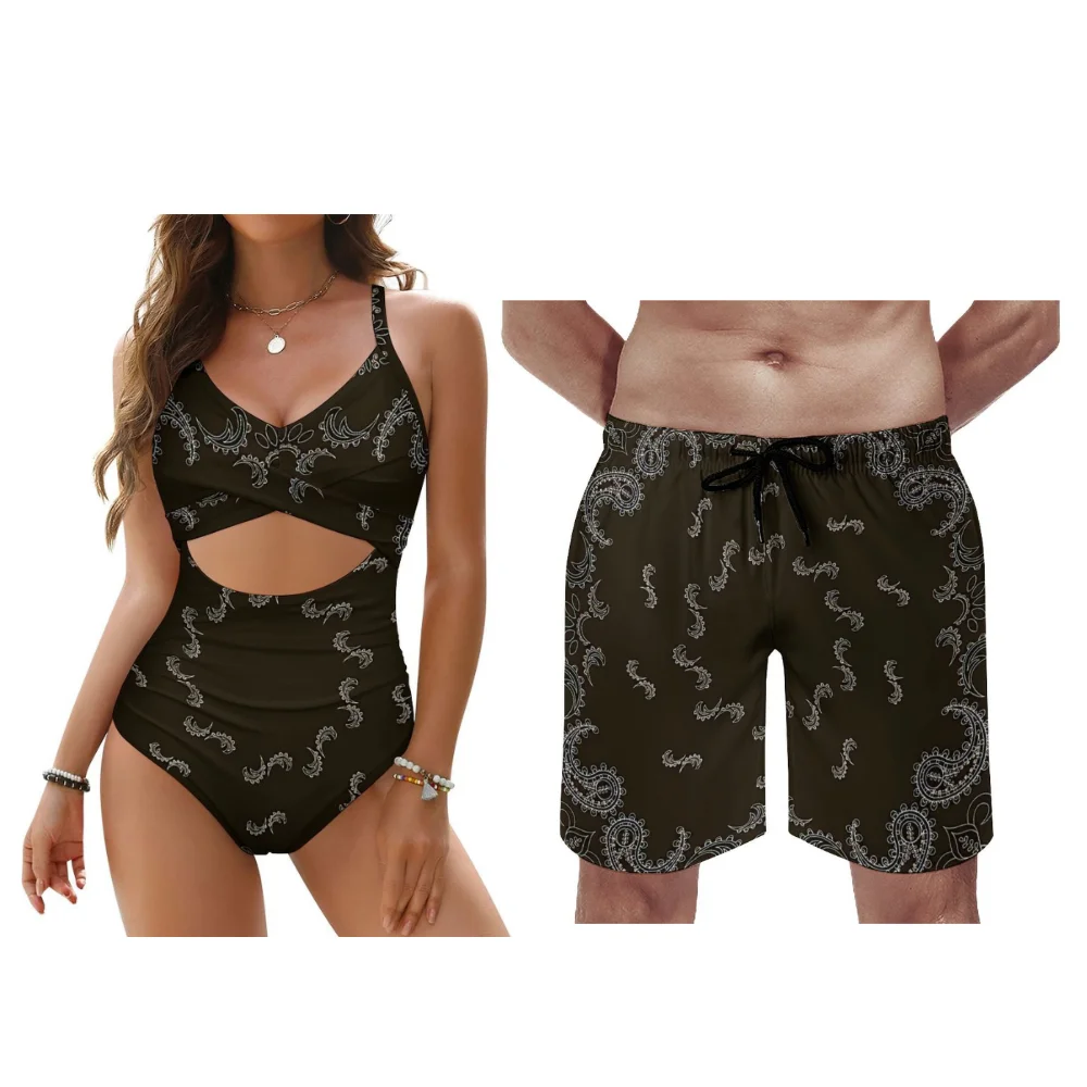 Conjuntos de Bandana personalizables para parejas, conjuntos de trajes de baño para parejas, varios tamaños a elegir, trajes de baño de una pieza para mujeres, bañador para hombres