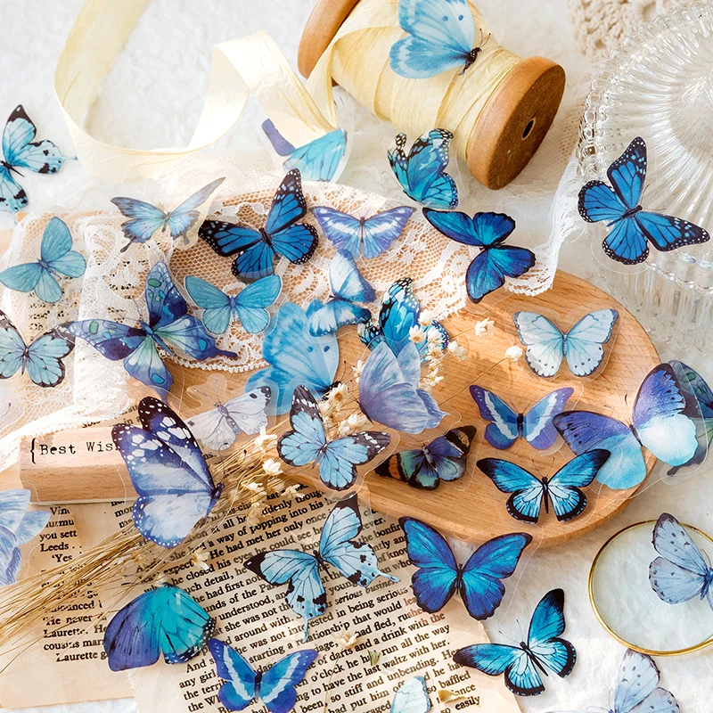 40pcs Colorful Butterflies Decoupage Scrapbooking PET Stickers Kawaii Stationery Decals Notepad Art Students Phone Case