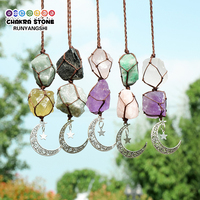 Charm Natural Gemstone Crystal Raw Stone Amethyst Rose Quartz Pendant Healing Crystals FengShui Hanging Ornament Car Decoration