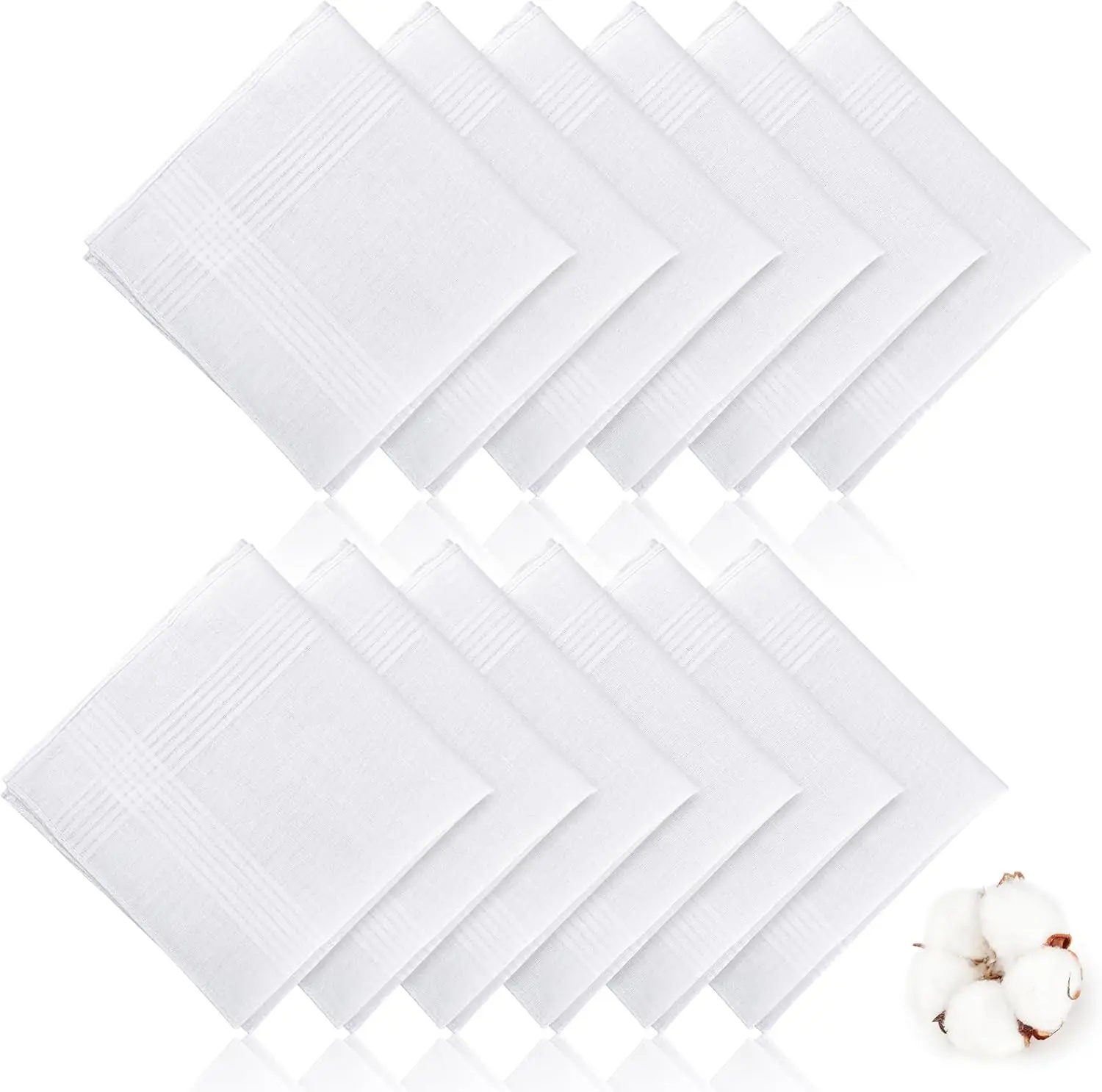 

100% Cotton Men's Handkerchiefs, Classic White Hankies, 15x15 Inch Reusable Pocket Square