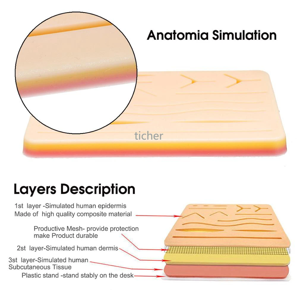 Szew chirurgiczny zestaw treningowy skóra obsługa szew praktyka Model podkładka szkoleniowa igła nożyczki zestaw narzędzi nauczanie medyczne