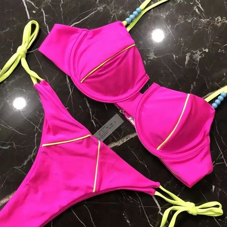 

Сексуальное бикини 2022, комплект бикини с эффектом пуш-ап, желтый купальник, женский микро-купальник, женский бандажный бикини, пляжная одежда, двухсекционный купальник для плавания