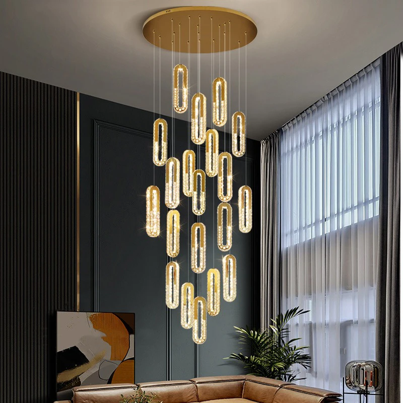 Villa Headlights, High-end Living Room Crystal Lights, Hotel Engineering Customized Lights, Staircase Long Pendant Lights