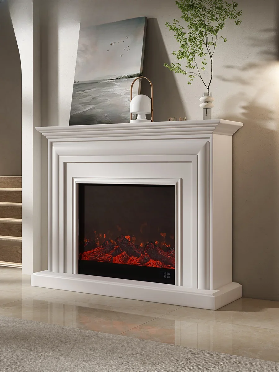 American simulation flame electronic heating fireplace cream wind living room Italian minimalist white decorative cabinet