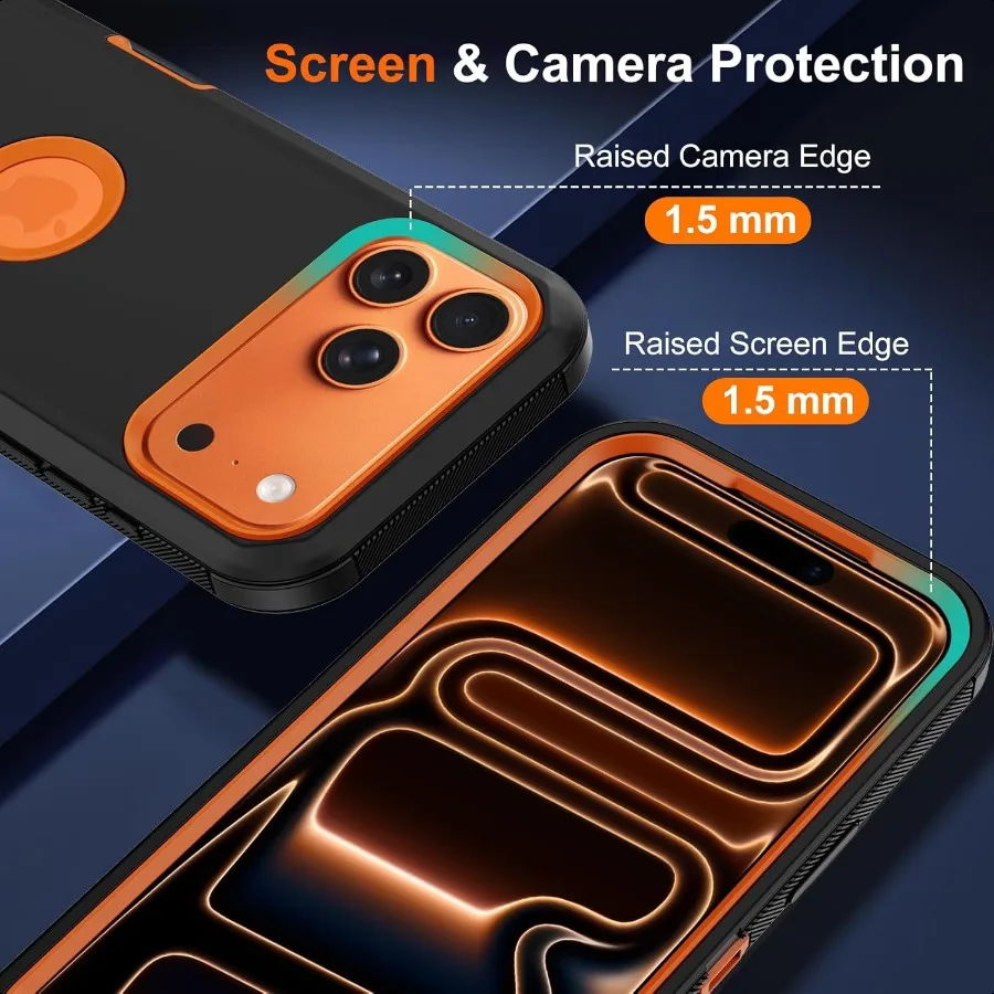 Etui na iPhone 17 Pro Max z wbudowaną osłoną ekranu, pełna ochrona całego urządzenia, czerwone, o stopniu wojskowej ochrony, odporne na wstrząsy, bumper, ochronne C