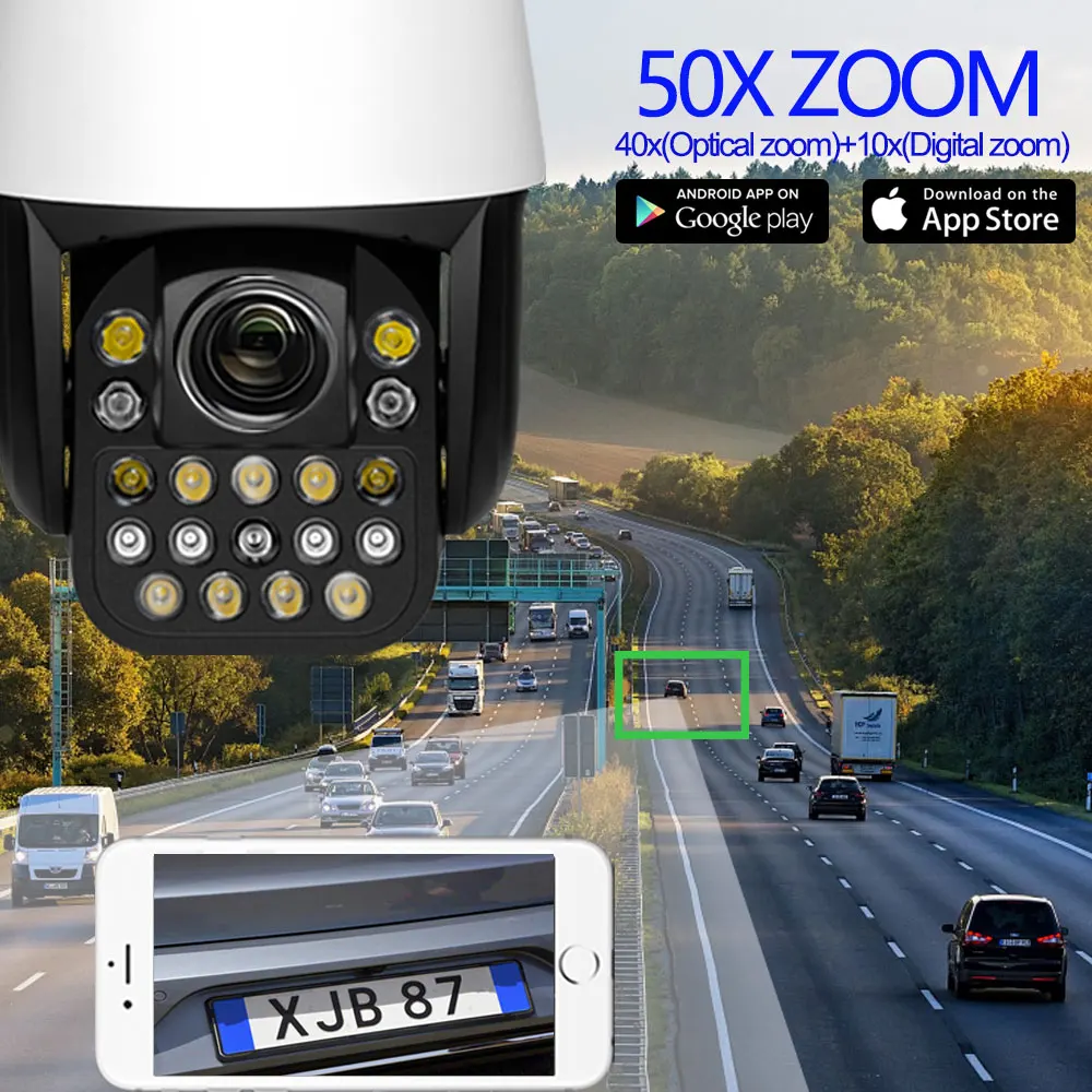 3G 4G SIM Card 4K 8MP Wireles IP Camera Wifi PTZ Dome 50X Zoom Human Tracking Laser IR 150M & Color Night Vision Two Way Audio