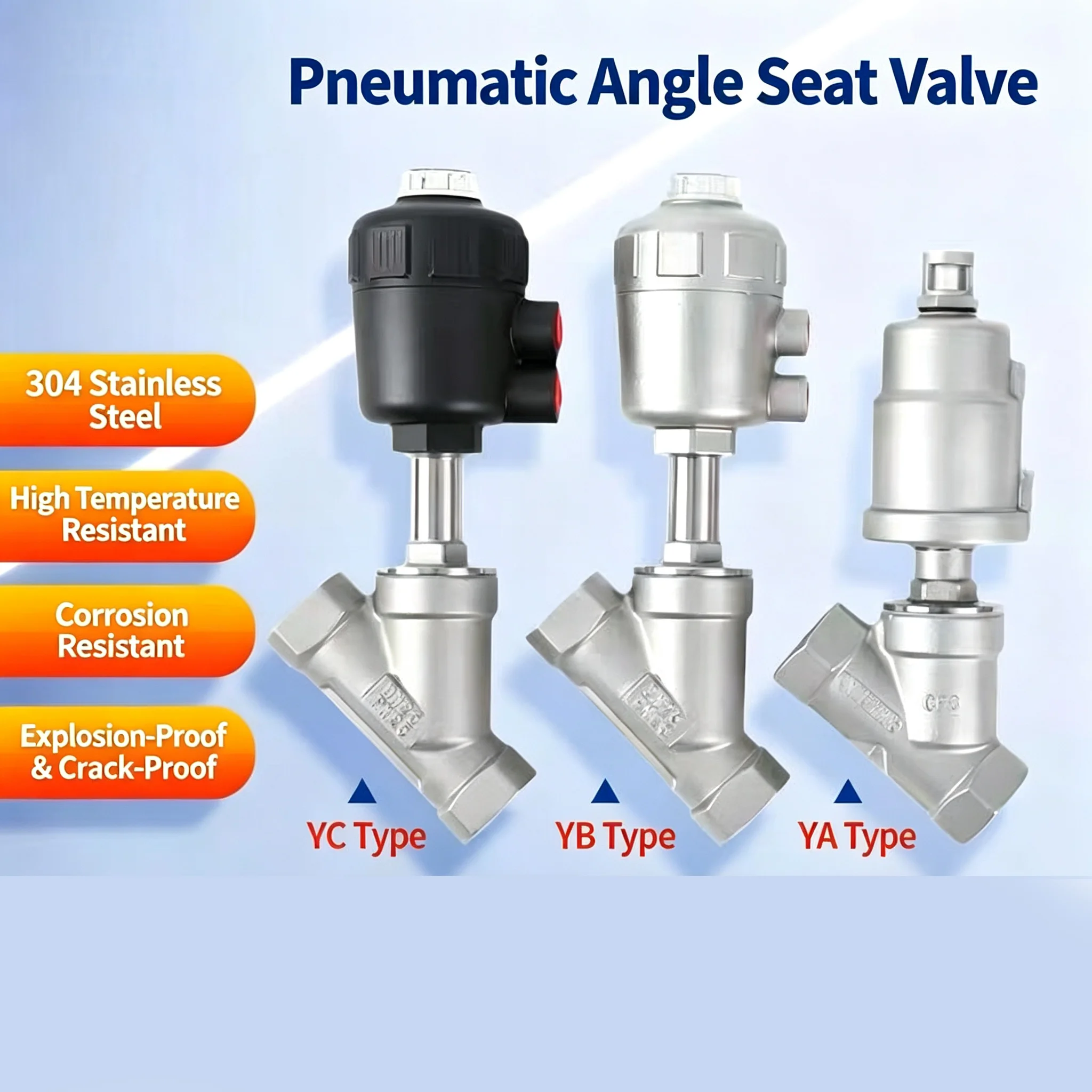 pneumatic high temperature and corrosion resistant steam shut-off valve DN15 DN20 DN25 DN50 304 Stainless steel angle seat valve