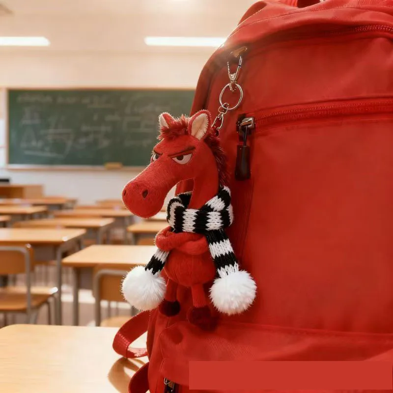 

2026 New Year of The Horse Plush Keychain Toy Bag Charm Pendant Cute Black Horse Doll Creative Ornament Lucky Mascot Xmas Christ