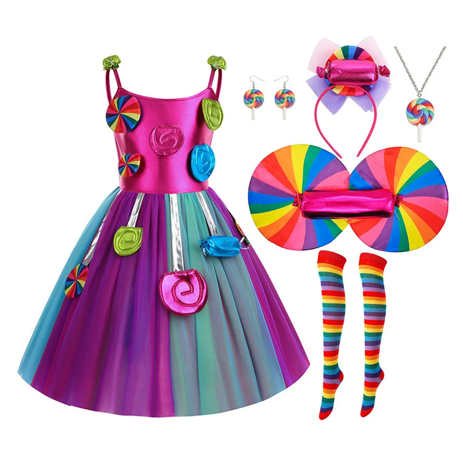 Lollipop Dress Purim Celebration Carnival Costume Rainbow Tulle Robe Jewish Parade Fairy Girls Candy Birthday Mardi Gras Gown