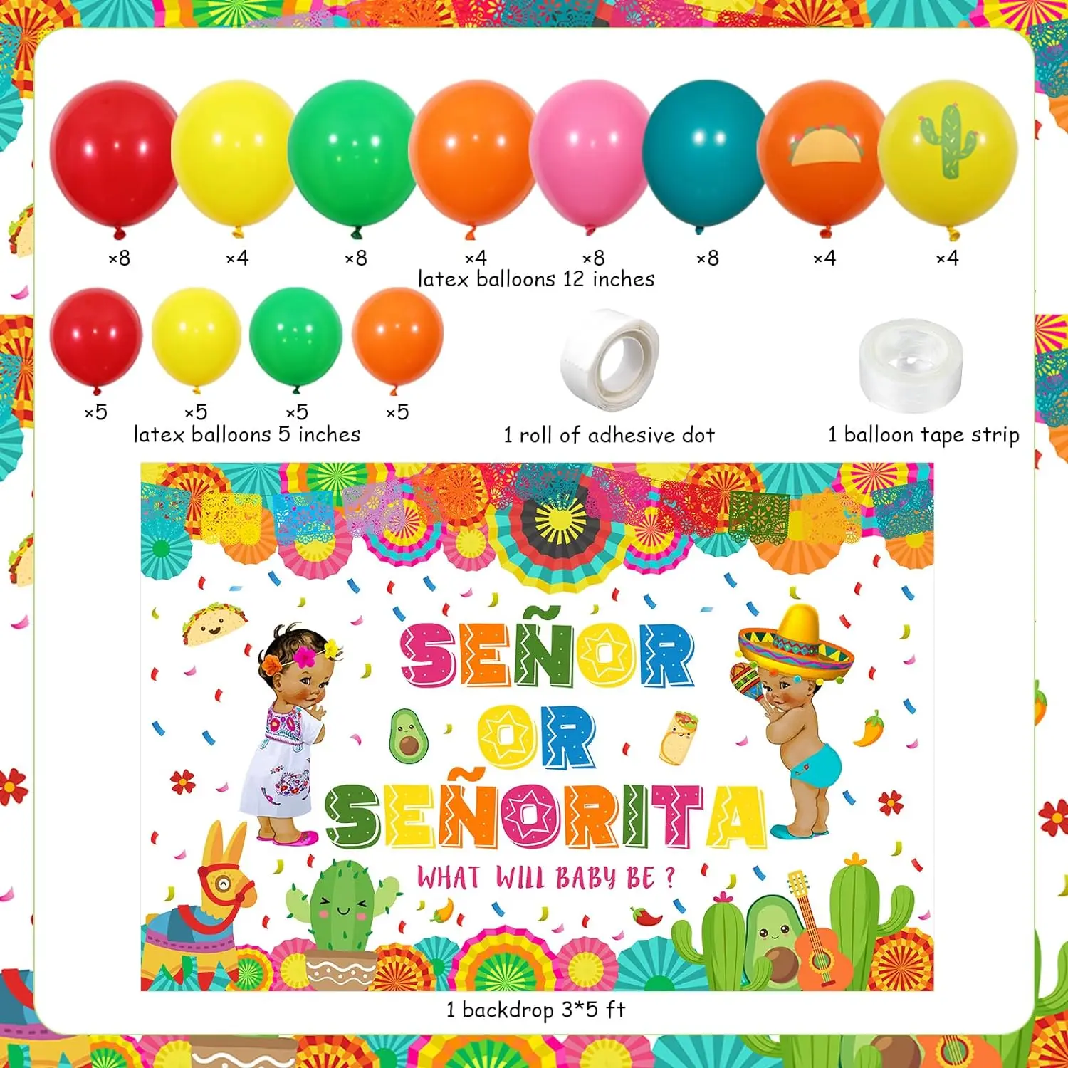 Senor or or Senorita Gender Reveal Party Decorations, Mexican Fiesta, Backdrop for Taco, Bout Supplies