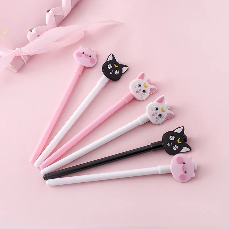 Bolígrafo de Gel de 0,5mm para estudiantes, pluma de plástico con dibujos de animales Kawaii, gato, cerdo rosa, papelería de oficina, 1 piezas