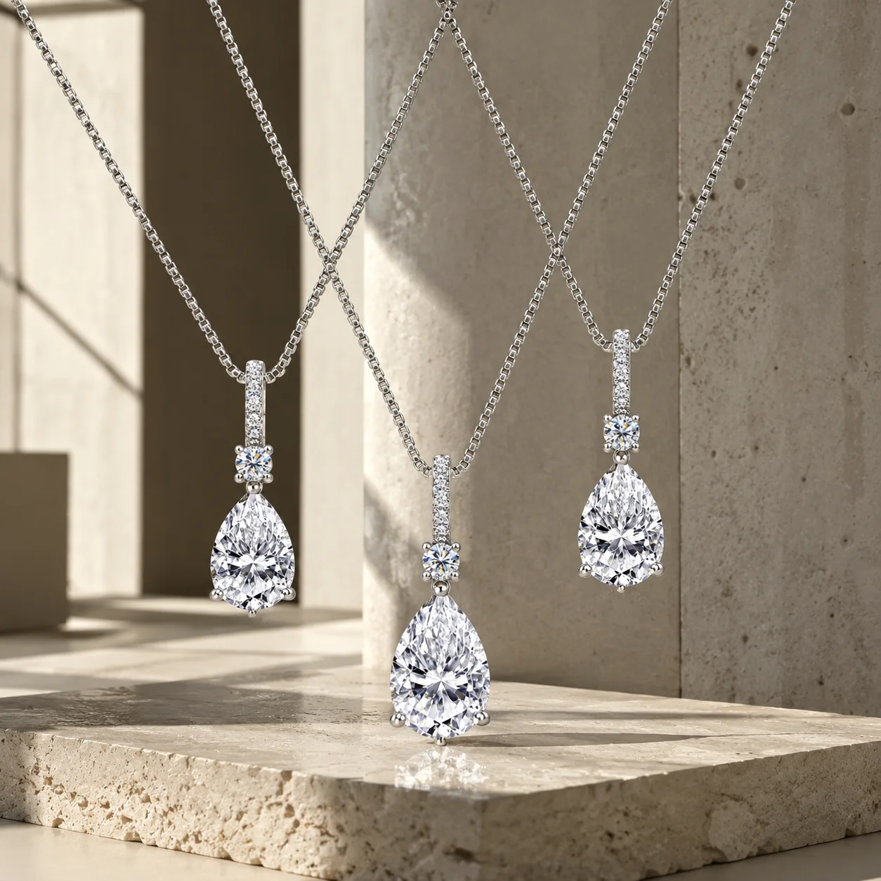 RAPRGOLD 925 Sterling Silver 1.5-4ct Pear Moissanite Pendant Necklace GRA Certified Teardrop Fine Jewelry Gifts For Women