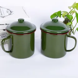 Nostalgic enamel cup tea jar retro foreign porcelain jar thickened iron cup with cover mug gift cup