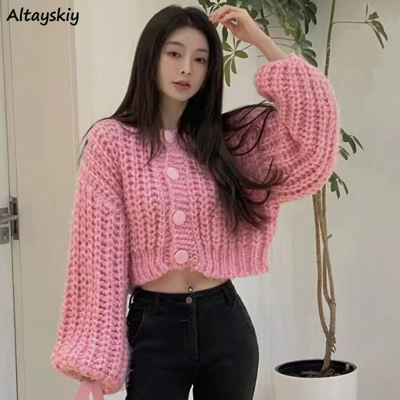 Cropped Cardigan Women Hotsweet Sweater Gentle Sweet Fashion Cozy Y2k Girls Streetwear Casual Tender O-neck Vintage Soft Autumn