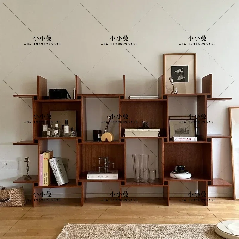Vintage-style solid wood bookshelf, vintage-style home floor-standing shelf storage bookcase