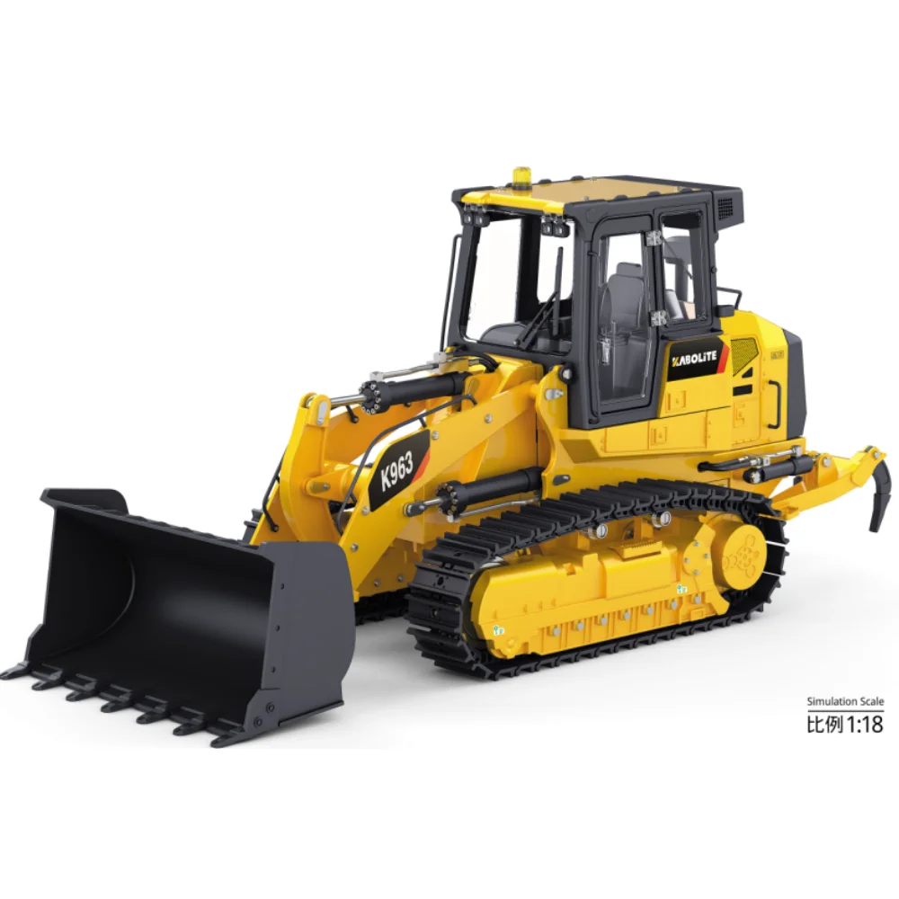 RC 1/18 Metal Hydraulic Crawler Loader K963 with Light Group Rear Plow Dual Motor Drive Crawler KABOLITE Metal Model Pre-sale