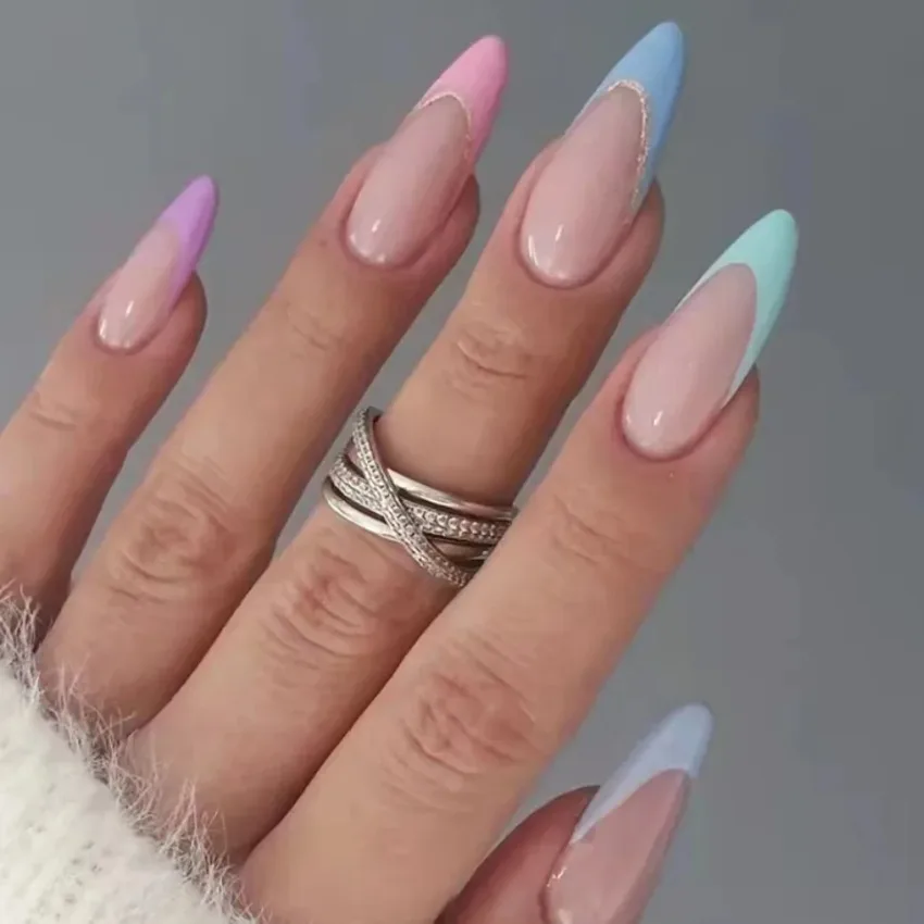 24Pcs Water Drop Colorful Nail Art Full Cover Artificial Press on Nails Set Fake Nails Seamless Removable False Nail Tip Capsule