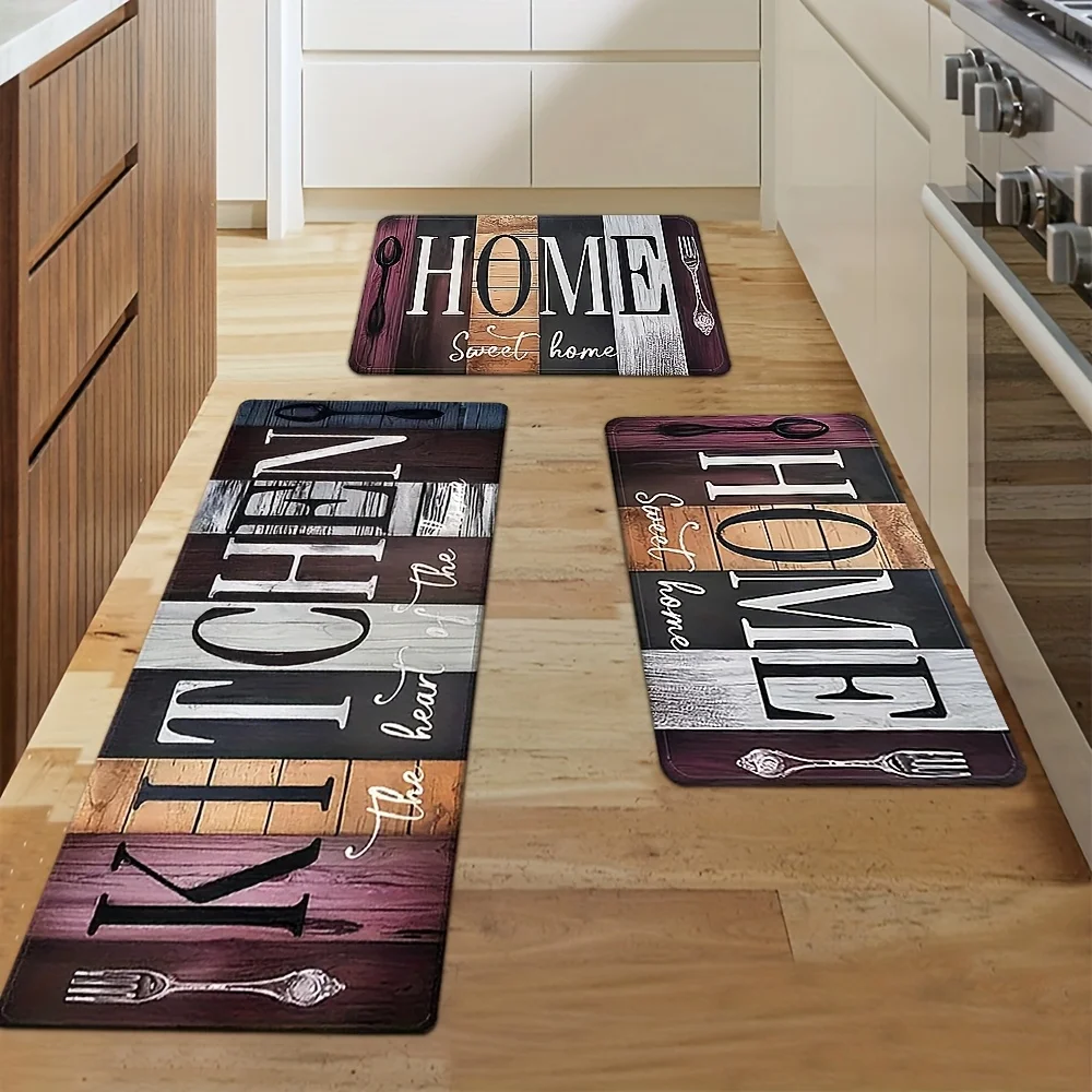 

1pc/2pcs/3pcs, Vintage Colorful Wood Grain Kitchen Decorative Mats, Kitchen Carpet Set, Non-Slip, Easy to Clean Machine Washable