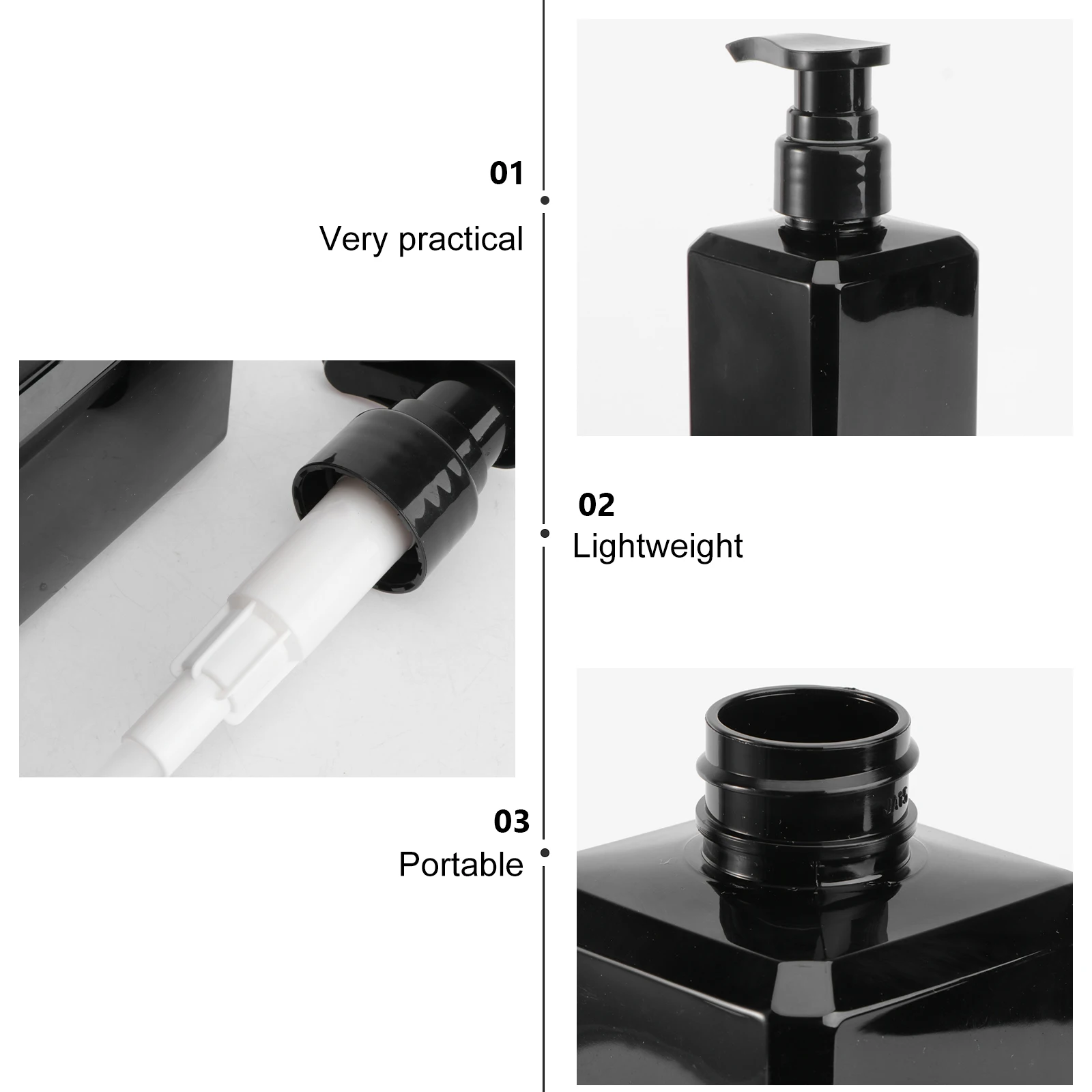 

1pc 500Ml Black Plastic Soap Bottle Press Pump Dispenser Shower Gel Lotion Shampoo Container Easy Refill Sub Bottle