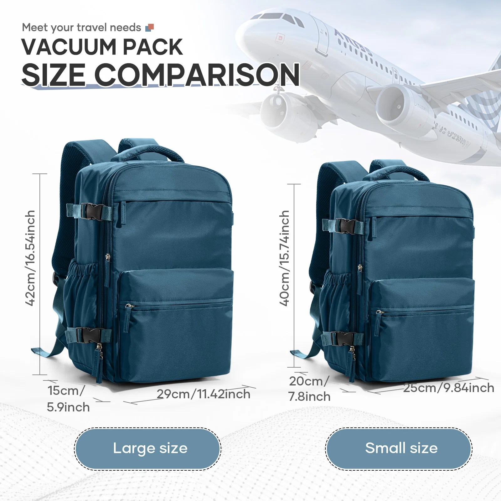 Tas Kabin Ryanair 40x20x25 untuk Pria, Tas Ransel Kompresi Vakum untuk Perjalanan Udara, Tas Tangan, Tas Ransel Laptop, Tas Penyimpanan Pakaian Vakum 42x29x15