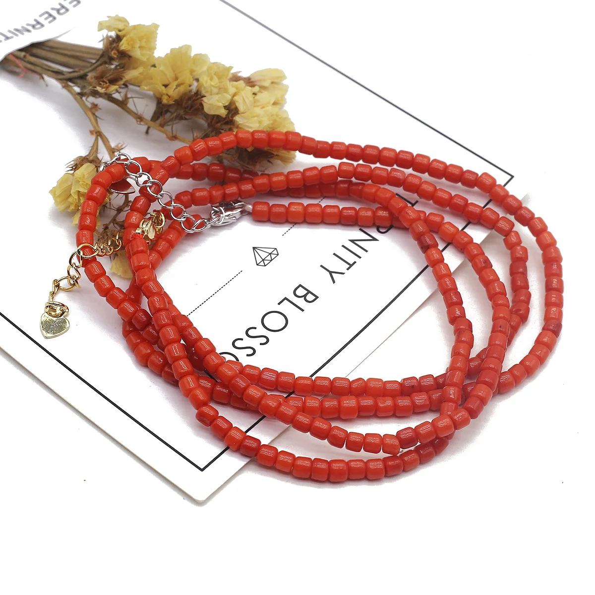 

1string Coral Necklace Red Rounded Square Beads Charming Women Girls Jewelry Accessories Daily Party Gifts