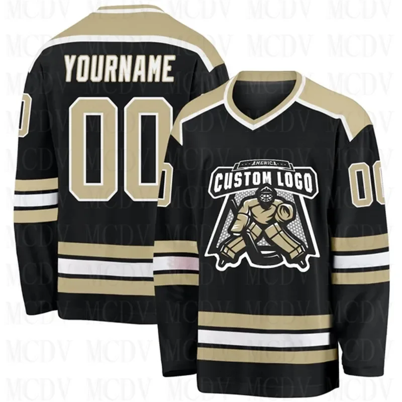 Custom Black White-Silver Hockey Jersey 3D Print You Name Number Youth Mens Women Ice Hockey Jersey Competition Training Jerseys