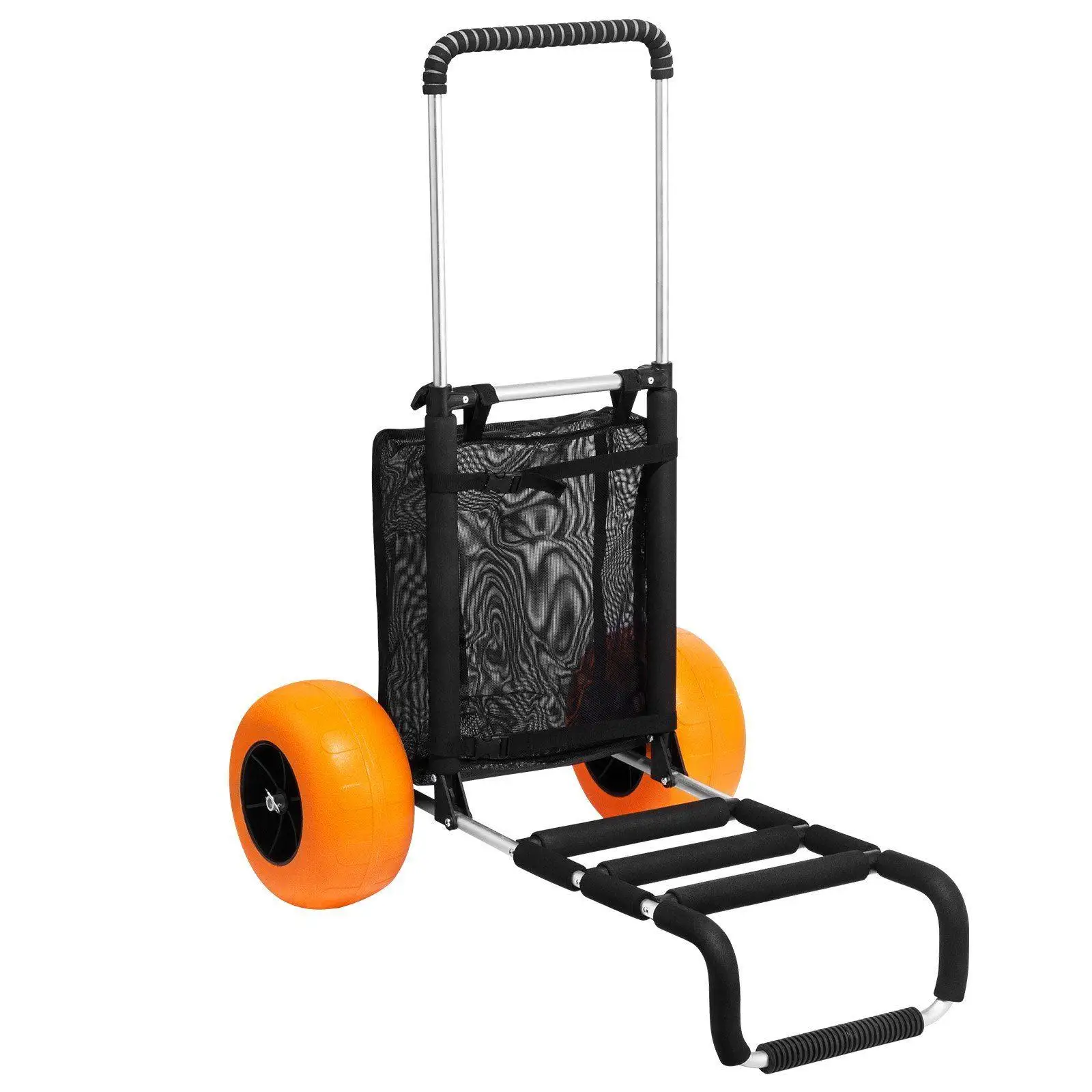 

Adjustable Height Beach Cart 27-44.7in, 165lb Capacity, 12in Foam Wheels, 29.9x15.4in Loading Deck, Compact Fold for Storage