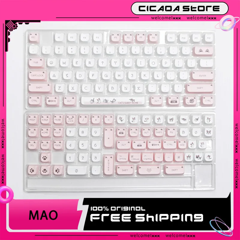 Cartoon Keycap Cat Ears Mechanical Keyboard Keycaps Diy Cute Pink Monsters Pbt Thermal Sublimation Keycap Gamer Office Customize