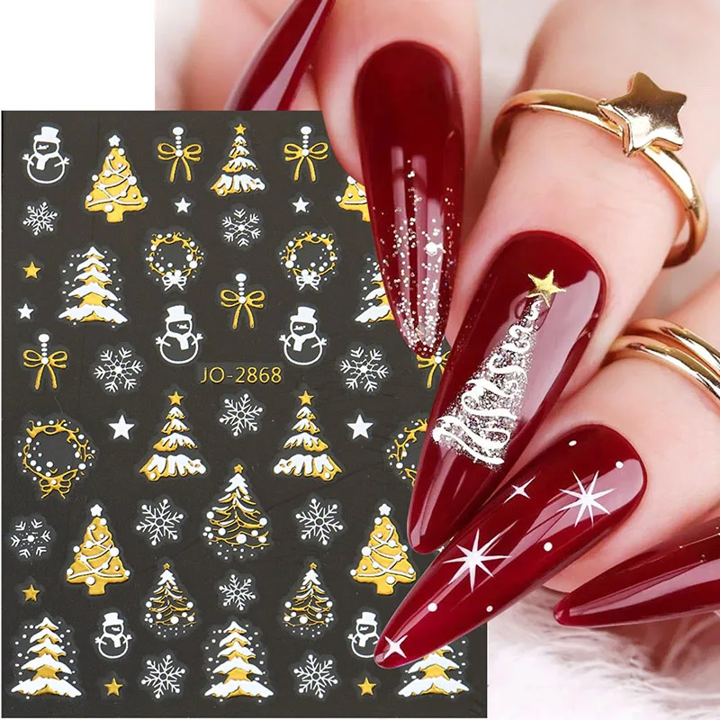 6 قطعة ملصقات أظافر ذهبية لعيد الميلاد شجرة عيد الميلاد ندفة الثلج المجسم كريستال كرة لاصقة شارات لفصل الشتاء السنة الجديدة مسمار ديكور فني #3