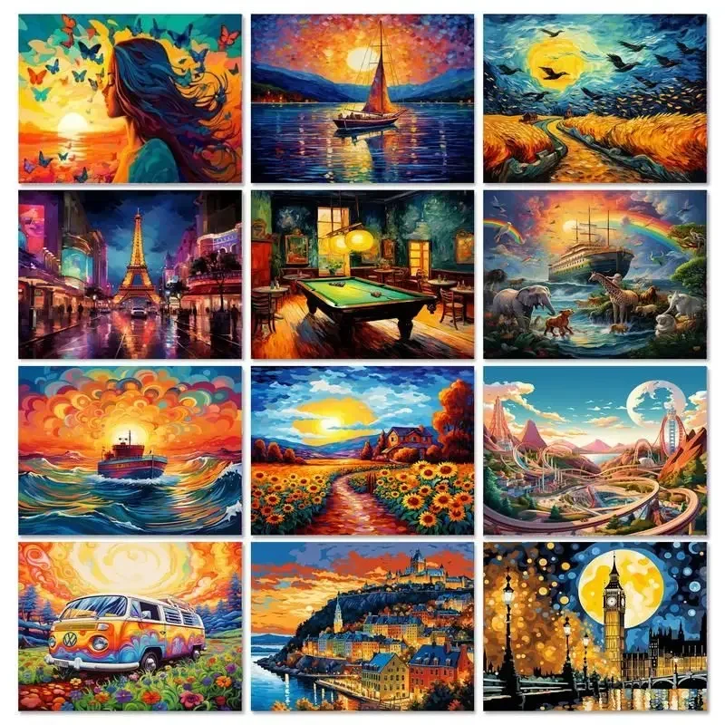 

606821 Paint By Number for Adults Scenery Oil Painting on Canvas Handmade Landscape Paint By Numbers Kits for Home Wall Decor