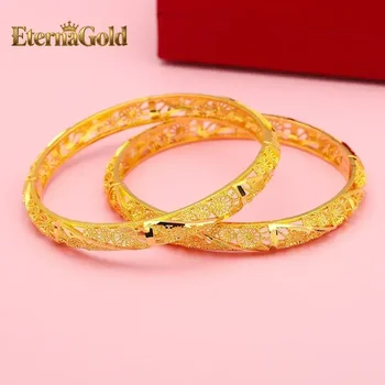 EternaGold  9999 real gold hollowed out four leaf clover bracelet with 24k genuine gold wide buckle for women's festive wedding