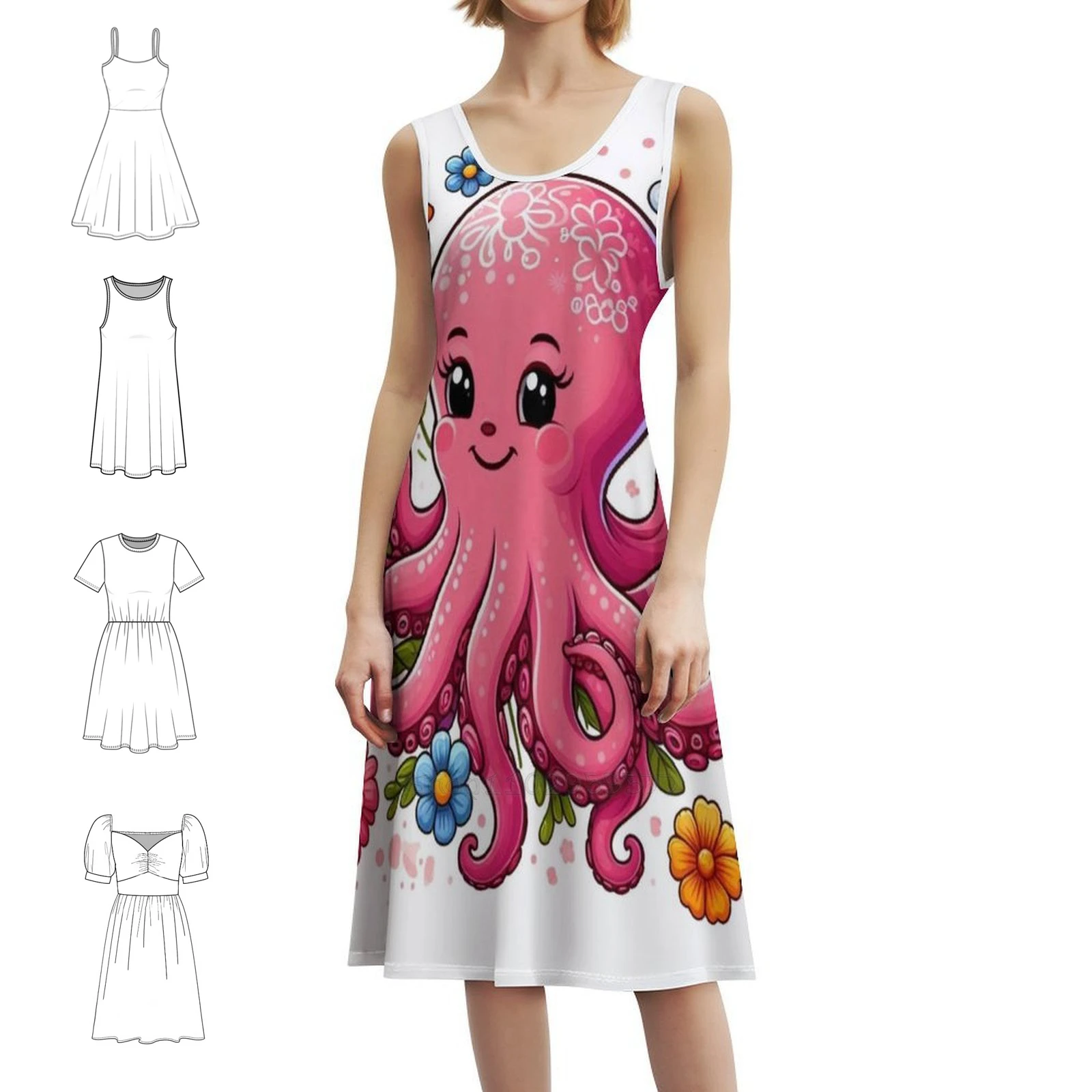 

Розовый осьминог с цветами и милой улыбкой, женское уличное праздничное платье, модная клубная одежда с принтом для женщин, осьминог