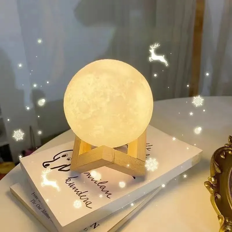 3D Print Rechargeable Moon Lamp LED Night Light Creative Touch Switch Moon Light For Bedroom Decoration Birthday Gift