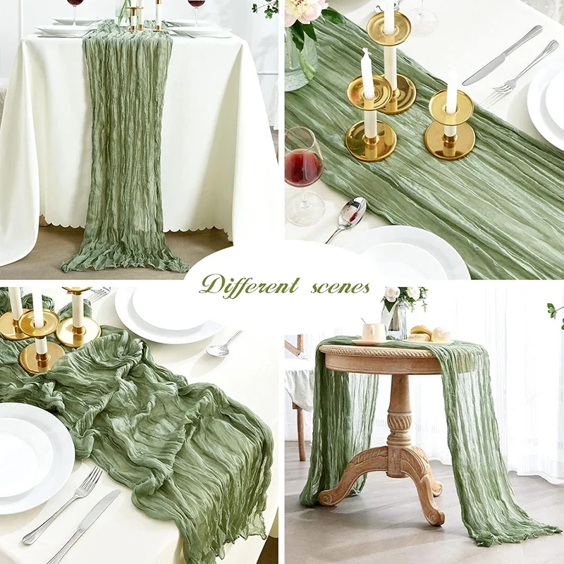 10PC Sage Green Cheesecloth Table Runner Gauze Boho Romantic Cheese Cloth Table Runner for Wedding Bridal Party Table Decoration