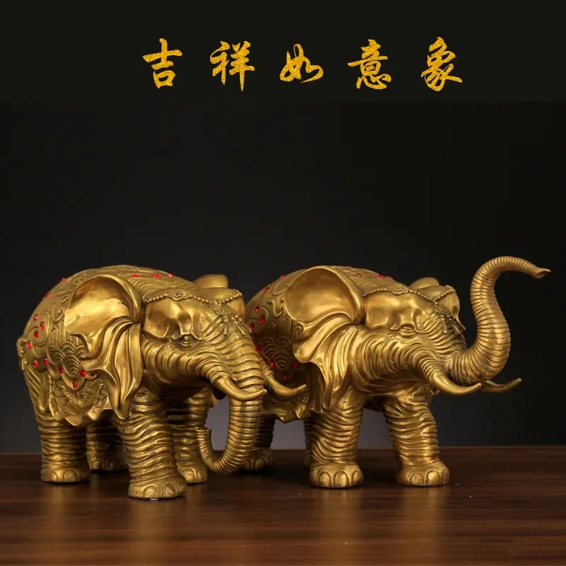 Large Brass Elephant Statue Pair Home Decor Living Room Wine Cabinet Ornament Copper Craft Gift Feng Shui Animal Figurine