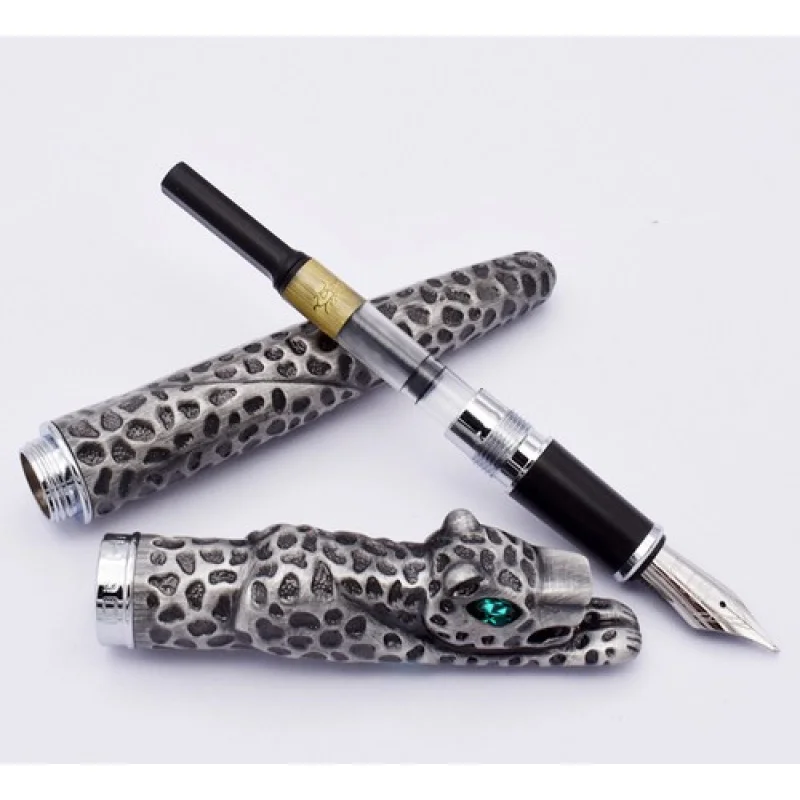 قلم حبر A+ Jinhao Snow Leopard باللون الرمادي، هدية رائعة فاخرة من النمر المعدني بالكامل