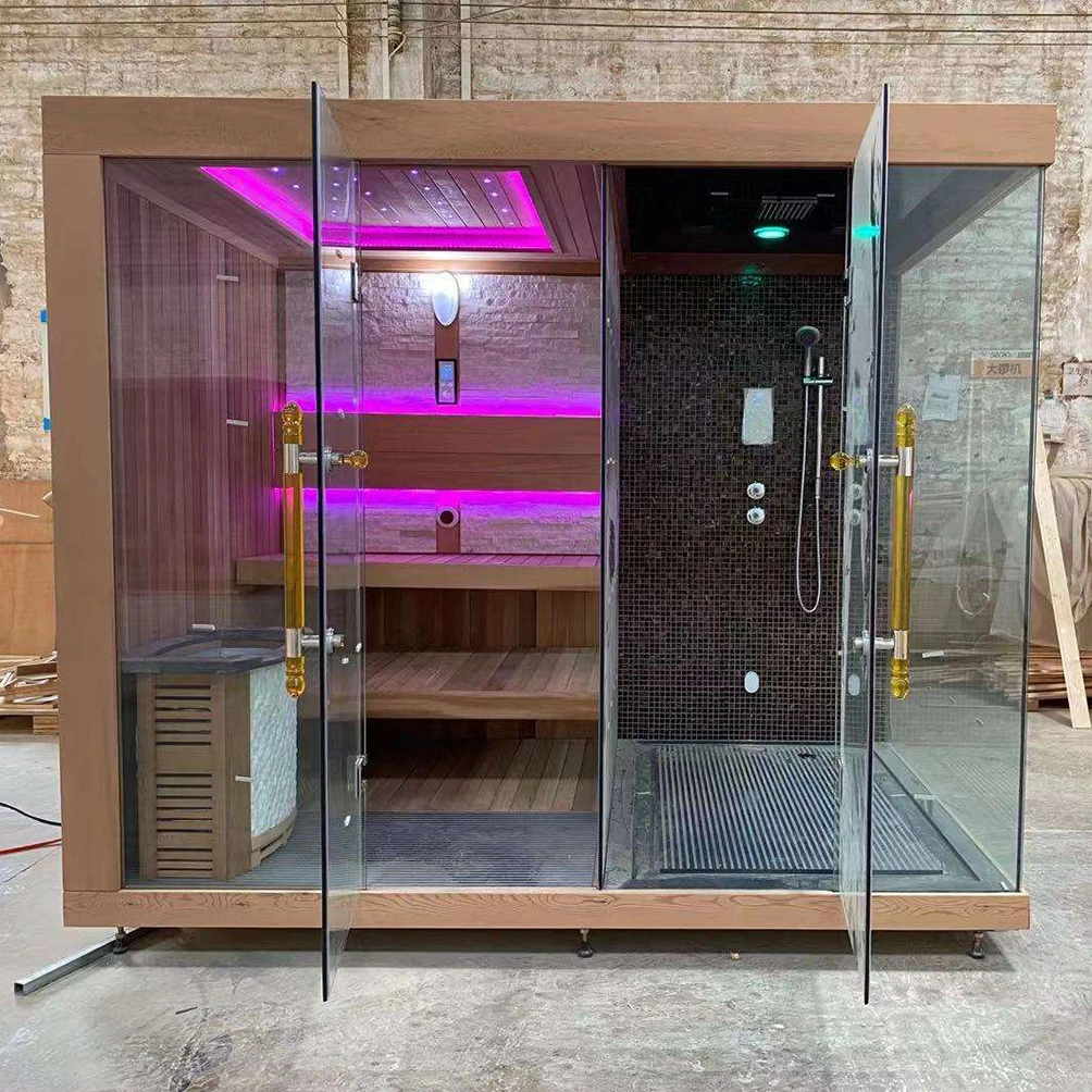 &c Family Bathhouse Red Cedar Bathroom Shower and Sauna Set Wood Stove  Steam and Sauna Room