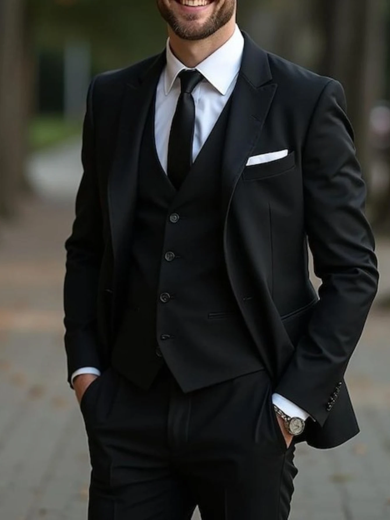 

Black 3-Piece Men's Suit Slim Fit Wedding Custom Tailored Groom