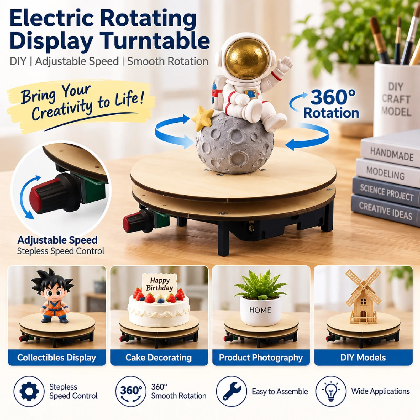 Portable Electric Rotating Stand Kit | Interactive STEM Project, Adjustable rotation control, DIY Rotating stand with Motor