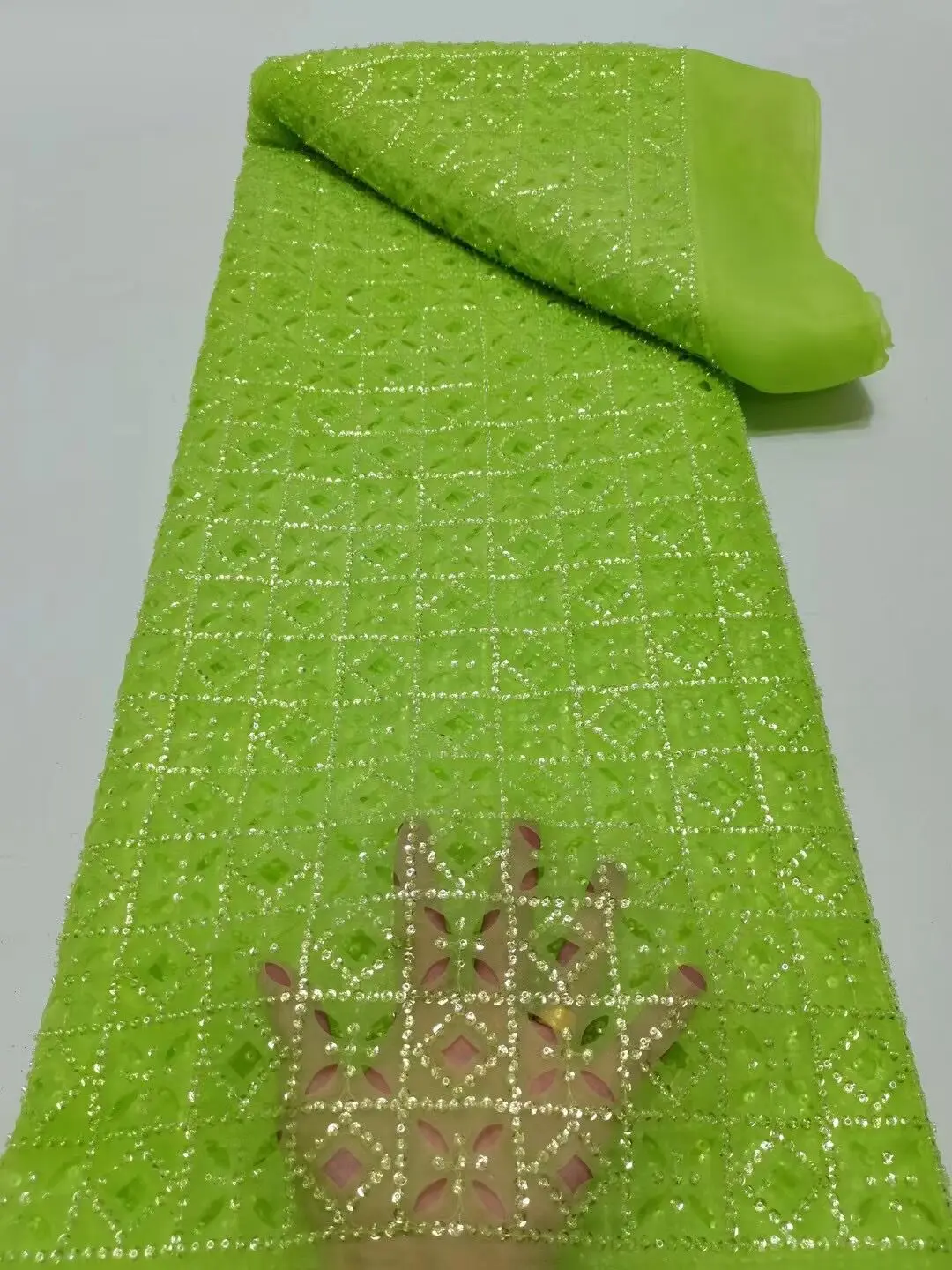 

African Tulle Lace Fabric High Quality J-13028821 Beads Lace Material Nigerian French Sequins Lace Fabric For Wedding