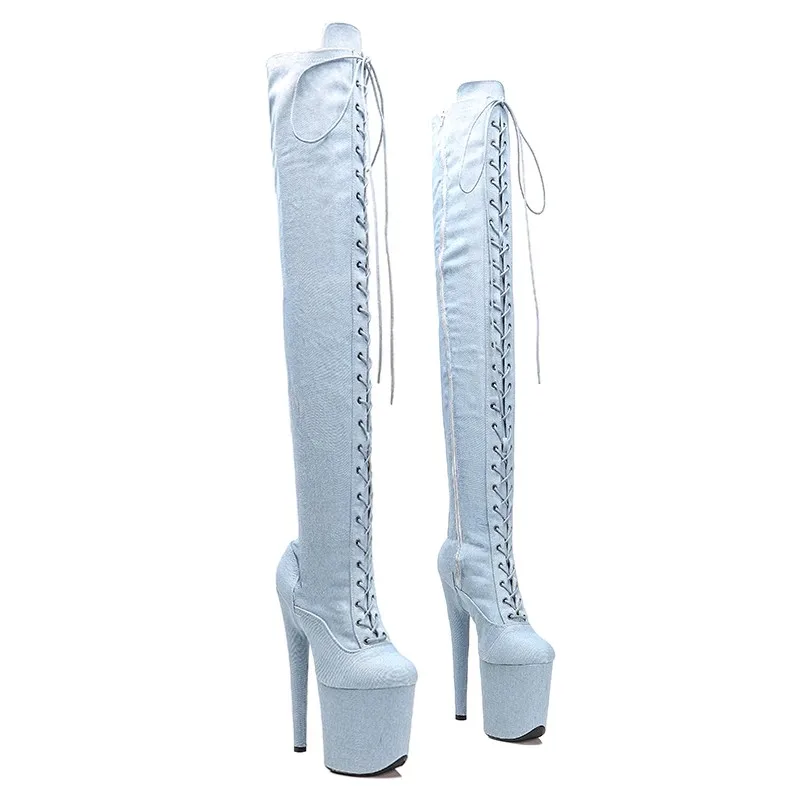 

Sexy Model Shows PU Upper 20CM/8Inch Women's Platform Party High Heels Shoes Pole Dance Thigh High Boots 362