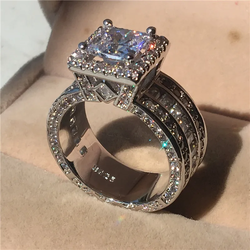 Vintage Ring Princess Cut 3ct 5A Zircon Sona Cz 925 Sterling Silver Engagement Wedding Band Rings for Women Men Gift