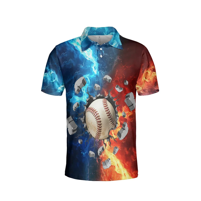 Fire Ice Ball Design Graphic Polo Shirts For Men Clothes Fashion Football Tennis Volleyball Basketball Baseball Sport POLO Shirt