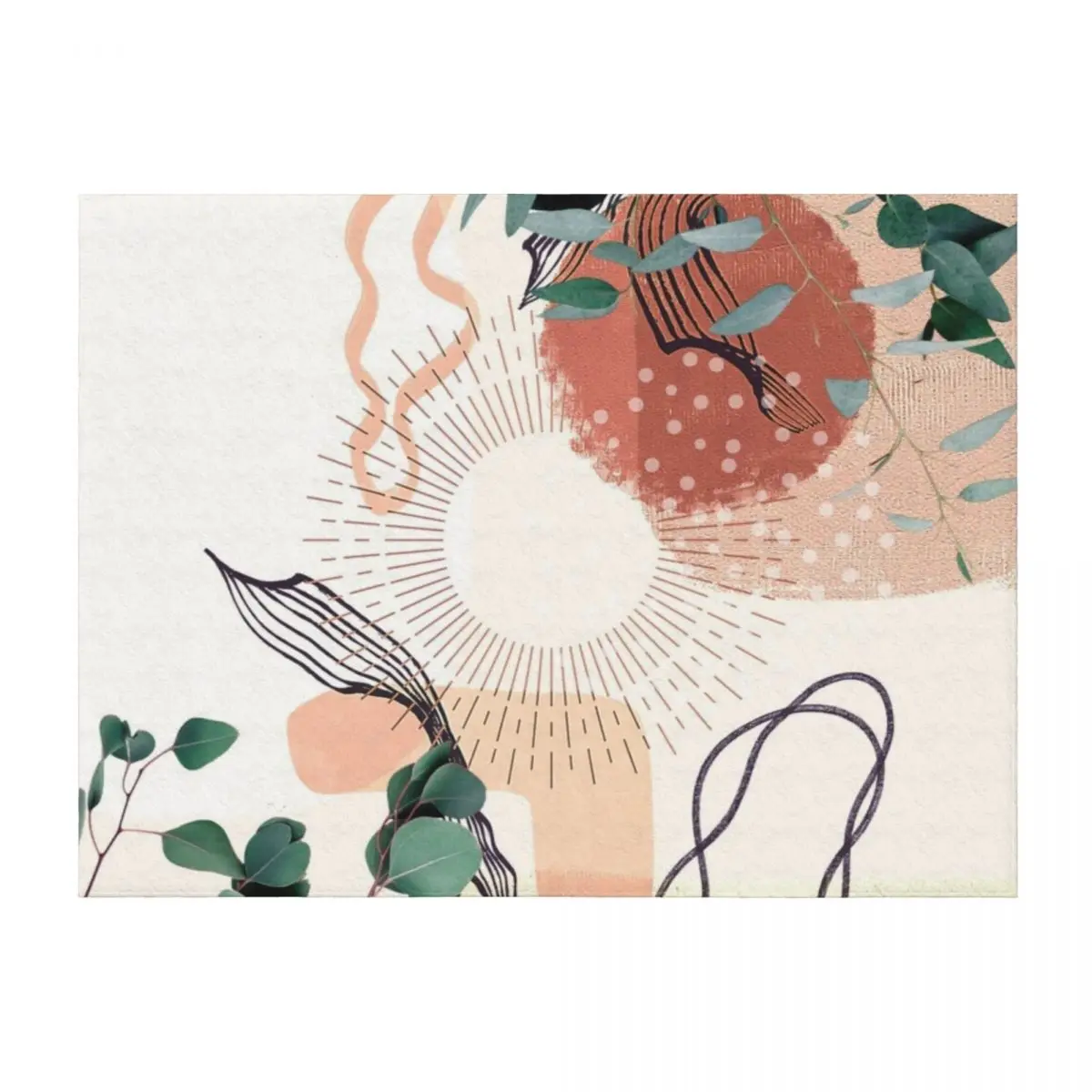 

Eucalyptus Branch Abstract Tropical Boho Minimalist Art with warm earthy tones and pastel colors with solid and so Throw Blanket