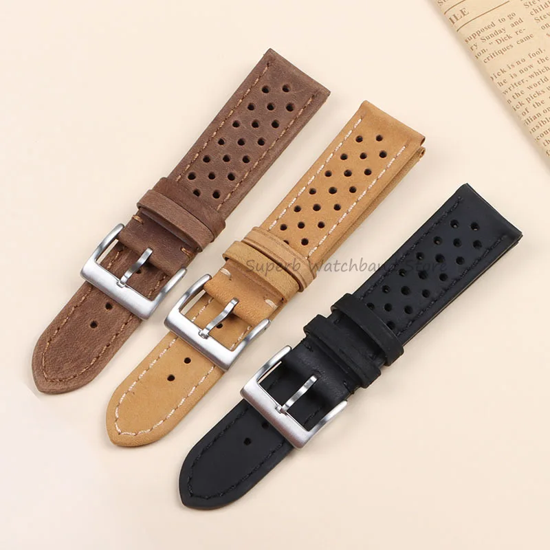 Soft Cowhide Vintage Strap for Tag Heuer 18mm 20mm 22mm Genuine Leather Watch Band for Seiko Men\'s Universal Wristband