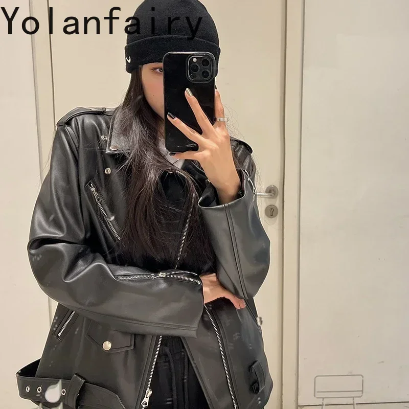 YOLANFAIRY Moda Giacca di pelle coreana Abbigliamento donna Cappotti e giacche in pelle PU Cappotto di pelle donna Chaqueta Mujer Zm1482